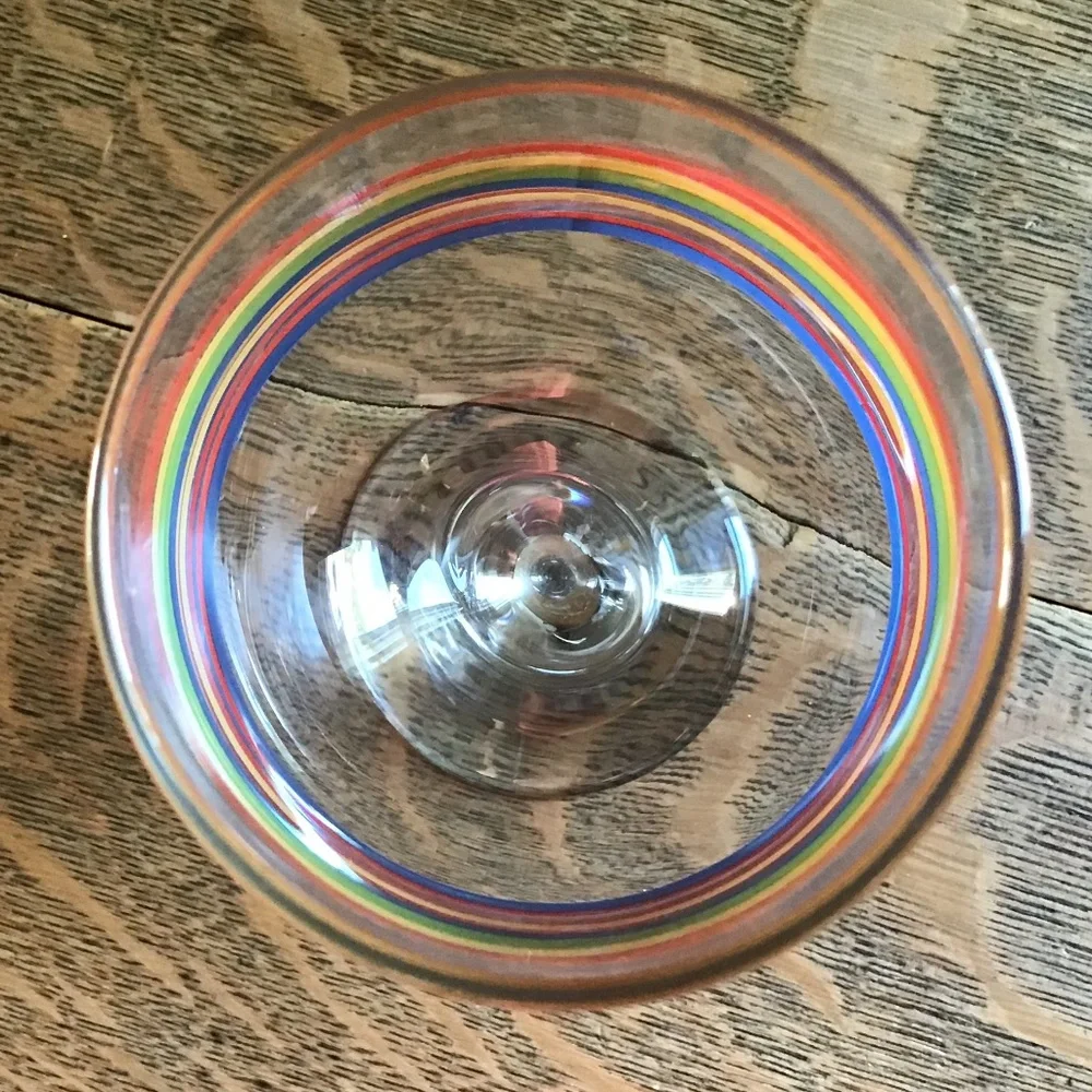 Vintage Libbey Fiesta Mambo Striped Wine Glass Blue Green Red Yellow Rings